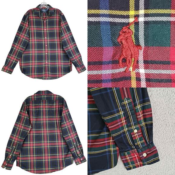 Polo Ralph Lauren Oxford Shirt Mens Size Large L Black Plaid Button Down - Picture 1 of 7